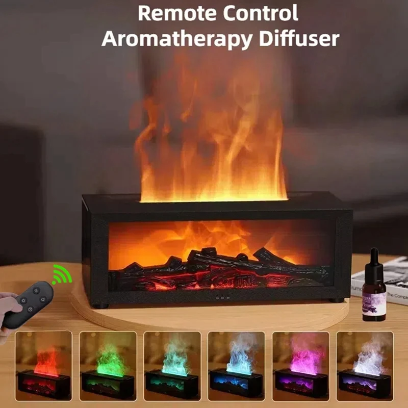 Flame Aroma Diffuser Fireplace Essential Oil Diffuser Air Humidifier Cool Mist Difusor With Realistic Fire Night Light