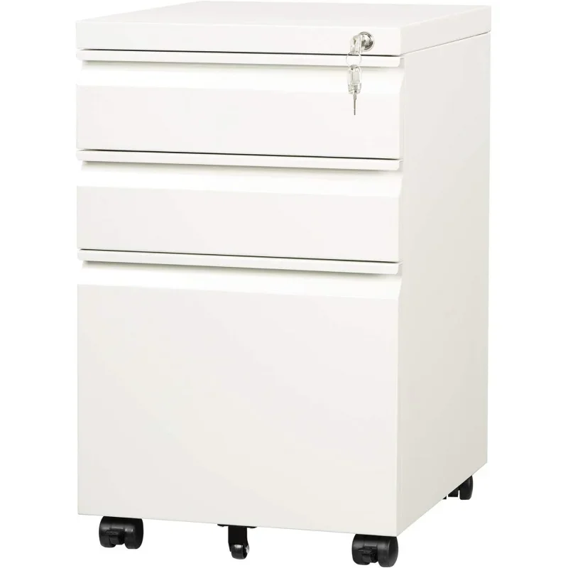 3-Drawer Mobile File Cabinet (Under Office Desk), Assembled Except Casters, Fits Letter/Sizes, White