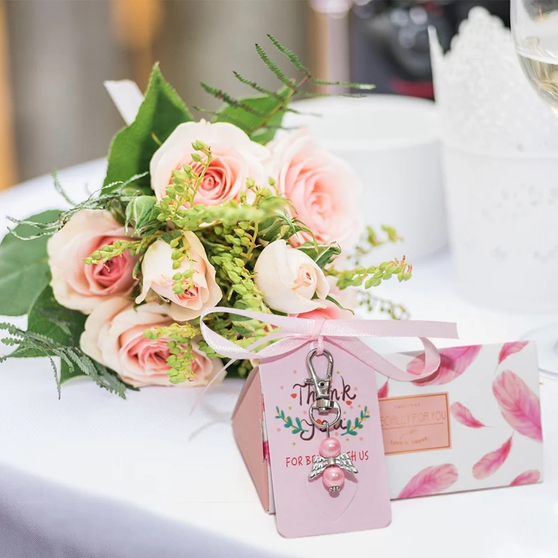 LLavero de Ángel para bautizo, recuerdo de Ángel guardián con cajas de recuerdo y tarjetas de agradecimiento para niña y niño, Baby Shower