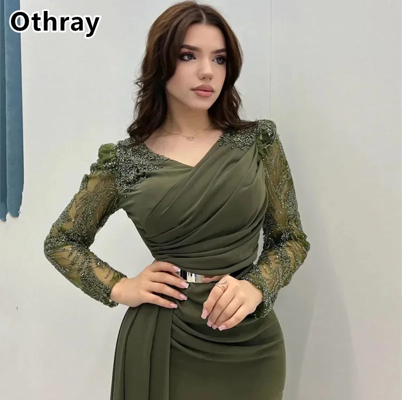 Othray Gorgeous Mermaid Evening Dresses Beading Long Sleeves Formal Occasion Prom Gowns вечернее платье Платья для выпускного ве