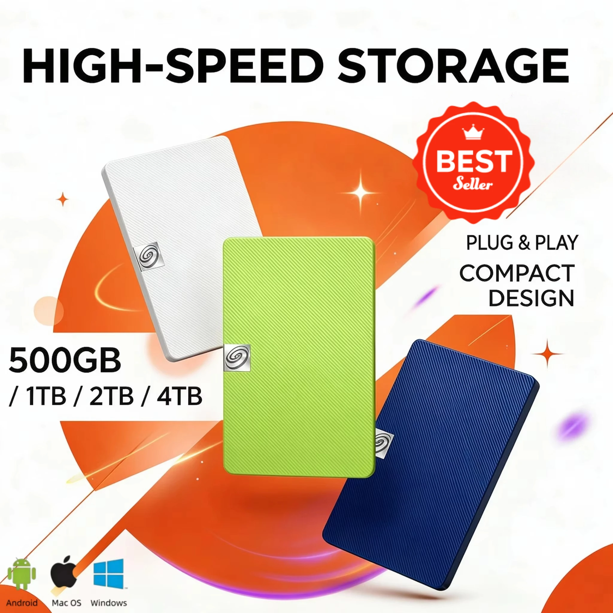 Storage For Windows PC Mac 2.5 Inch Expansion Portable External Hard Disk 500GB 1TB 2TB 4TB USB3.0 Data File Backup Save Top