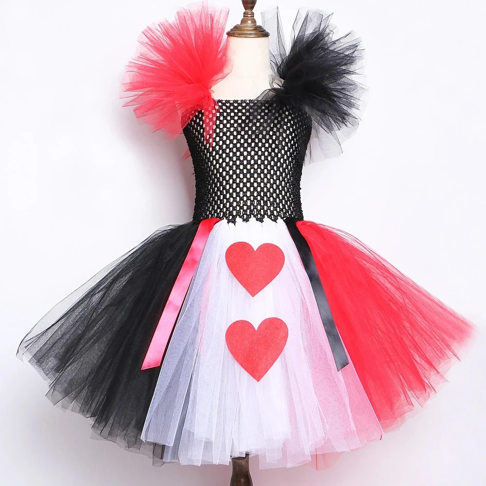 Alice Red Queen of Hearts Costumes for Girls Carnival Halloween Tutu Dress for Kids Christmas Outfits with Gold Crown Magic Wand