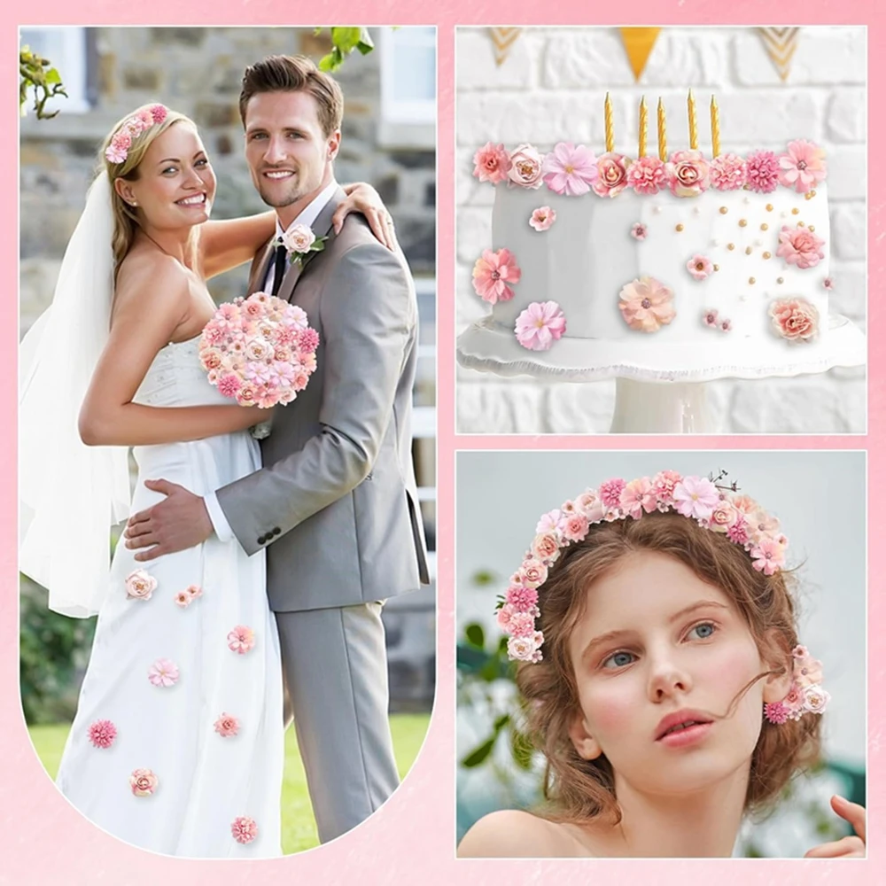 20 Stück gemischte künstliche Blumen, Seidenrosen, künstliche Blumen, Kopf für Heimdekoration, Hochzeitsdekoration, DIY-Handwerk, Girlande, Blumenstrauß, Zubehör – Detail 6
