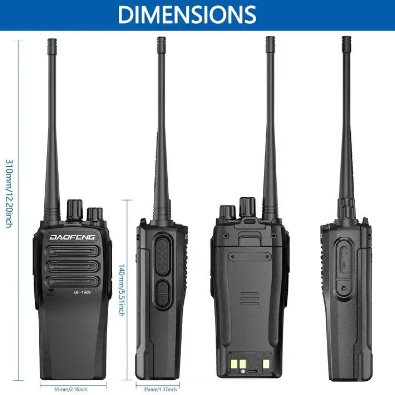 For BaoFeng 1909 Walkie Talkie 12W Type-C Charging Two Way Radio Dual band High Power Long Rang Ransmitter FM Radio