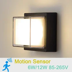 Lámpara de pared con Sensor de movimiento, luz LED montada en la pared, AC85-265V, 6W/12W, para sala de estar, dormitorio, pasillo al aire libre, escaleras