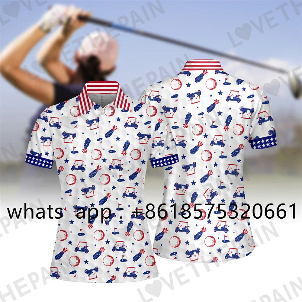 New Woman Golf T-shirt Outdoor Golf Course Sports Fitness Quick-dry Lapel Polo Shirt Short Sleeved Print Breathable Golf Apparel