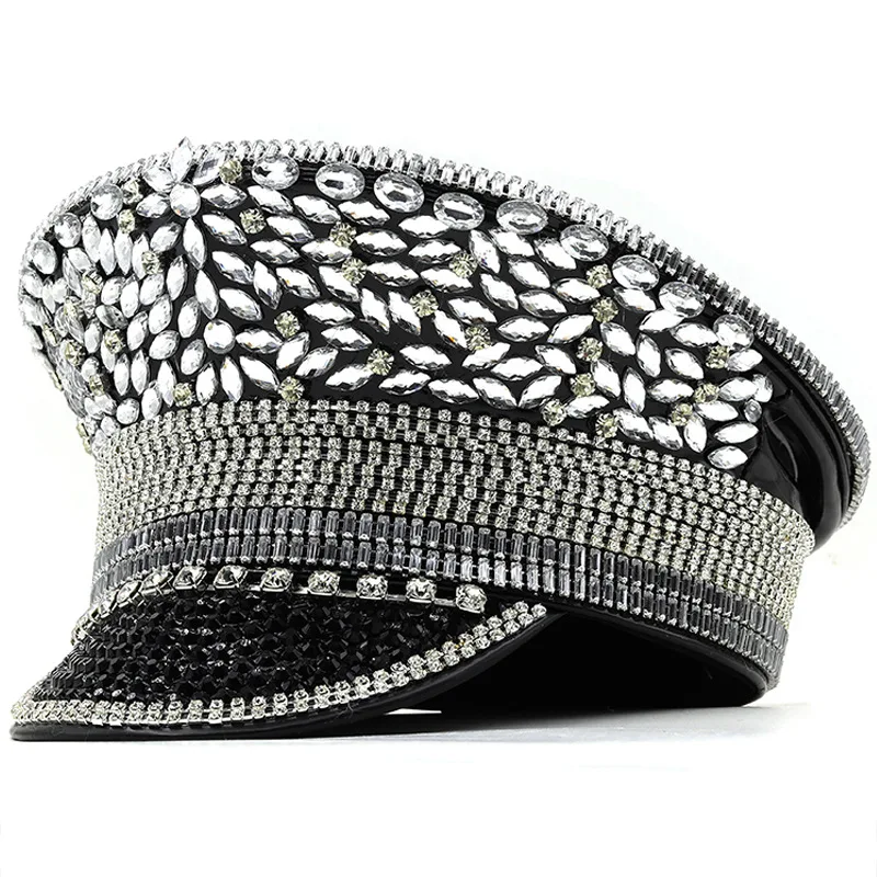 

New Luxury Women's Diamond Wedding Hat Silver Sequin Diamond Photography Hat Peaked Hat Flat Top Hat Performance Hat