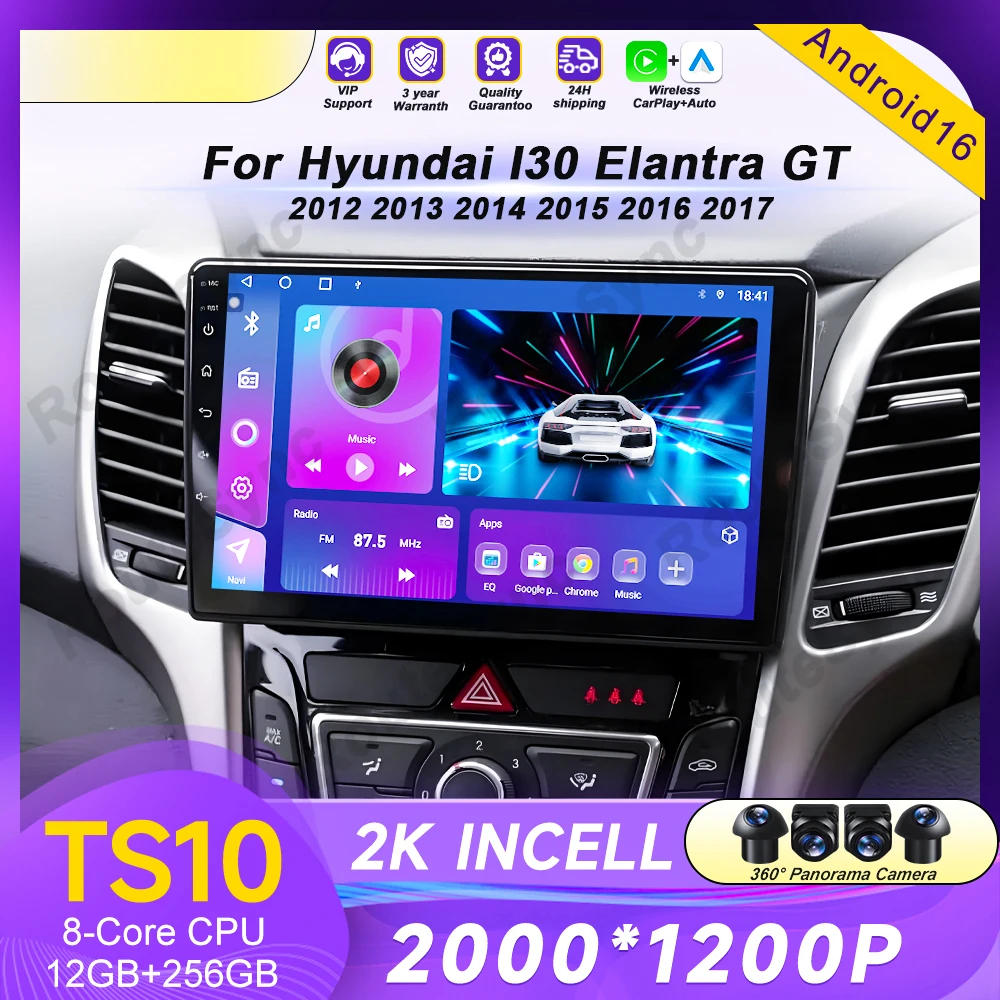 Car Radio Android 16 Carplay Auto For Hyundai I30 Elantra GT 2012 2013 2014 2015 2016 GPS Navigation Multimedia Player 4G Stereo