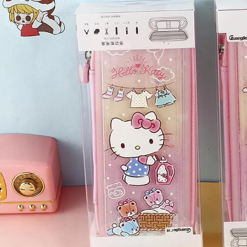 Imagem -06 - Sanrio Olá Kitty Lápis Case Aprendizagem Papelaria Desenhos Animados Rosa Praça de Armazenamento Presente do Estudante Bonito Kawaii Atacado