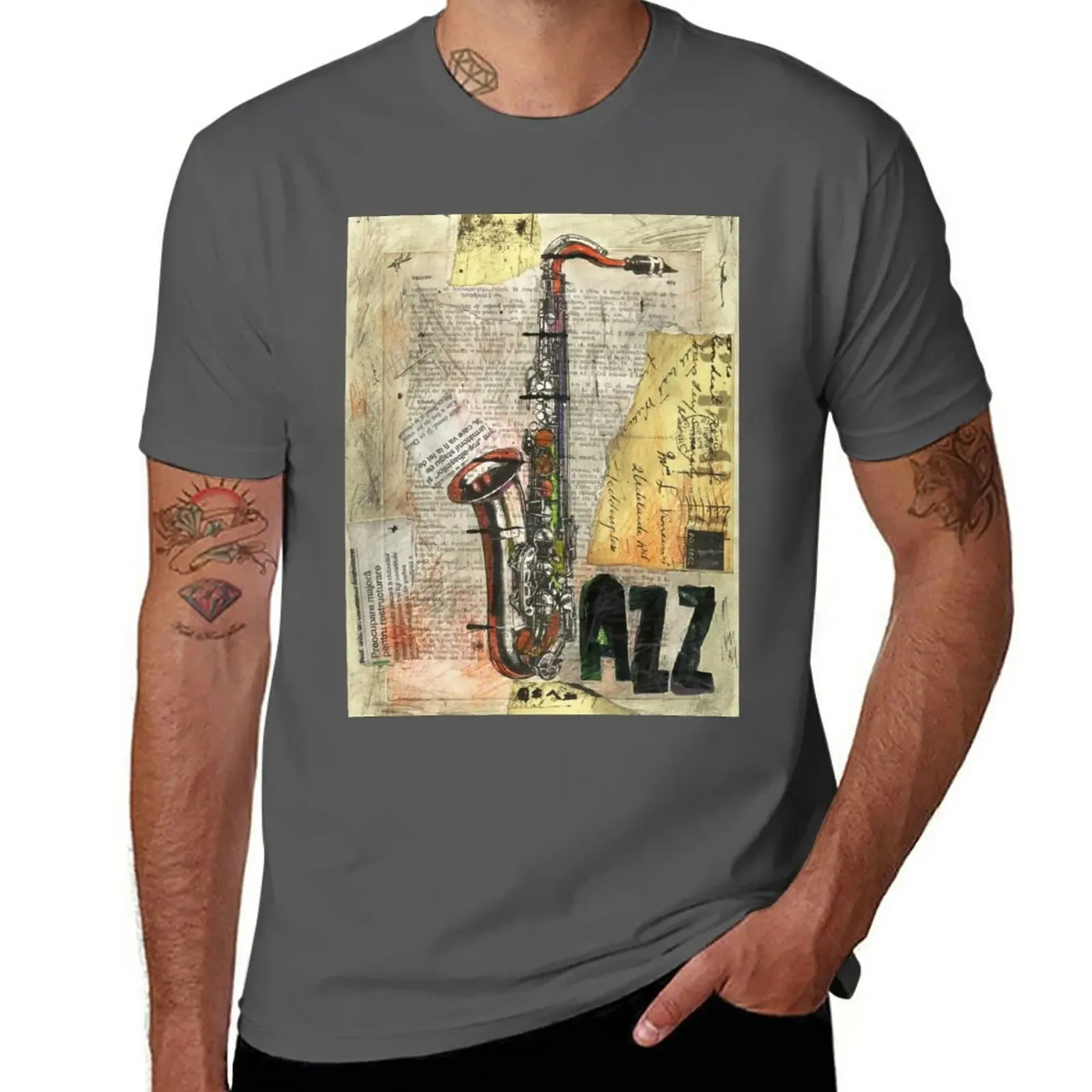 Jazz collage art poster drawing painting saxophone music face mask protection T-Shirt anime clothes oversized t shirt men