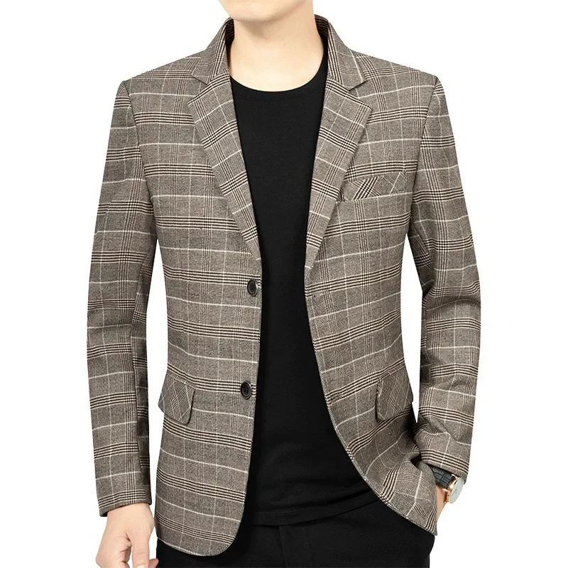 New Fashion Men Plaid Blazers Jackets Man Business Casual Suits Coats High Quality Male Slim Fit Blazers Jackets Coats 4XL