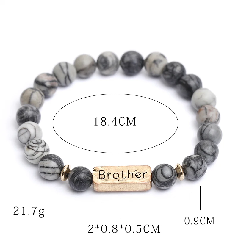 3 Colors Letter Brother Natural Stone Bracelet Mens Stretch Bangle 8mm Beads Chain For Summer Friends Boys Family Birthday Gift