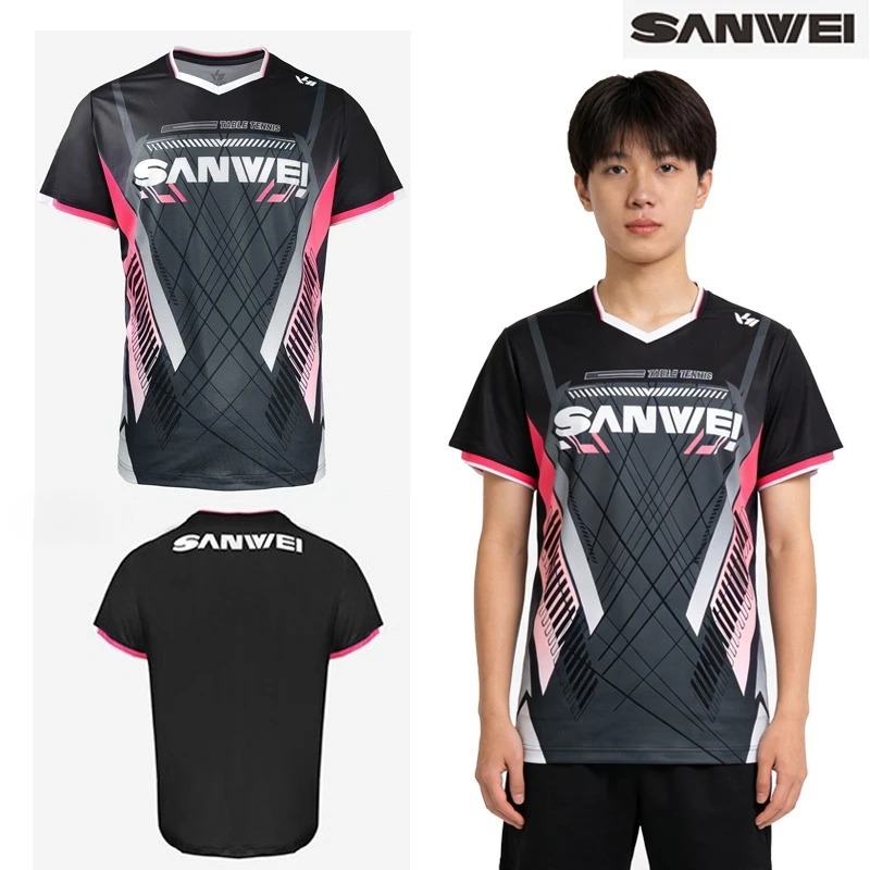 

Спортивная футболка SANWEI для настольного тенниса, новая дышащая футболка с короткими рукавами и круглым вырезом для мужчин и женщин, тренировочная рубашка для соревнований по пинг-понгу