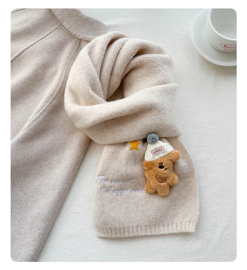 かわいいクマのぬいぐるみニットスカーフ女性冬暖かいソフトファッショナブルなカップルネックウェア和風