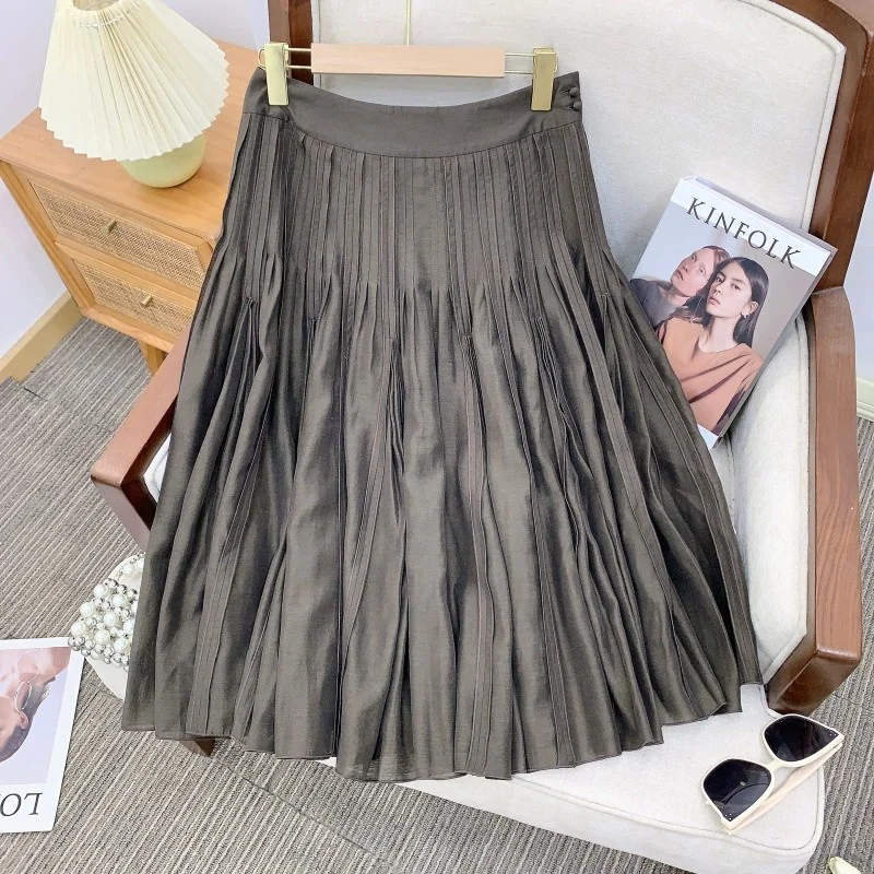 

Юбка миди А-силуэта плиссированная, объемная, средней длины, женская, со средней талией, с плиссировкой, для повседневной носки, из шелковой ткани и ликоцеллового волокна