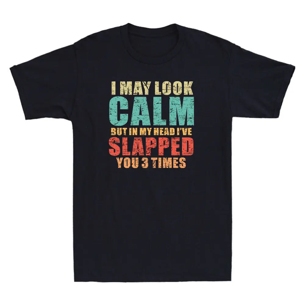 Я могу выглядеть спокойно, но в моей голове я надел тебя в три раза, забавная Мужская футболка в стиле ретро