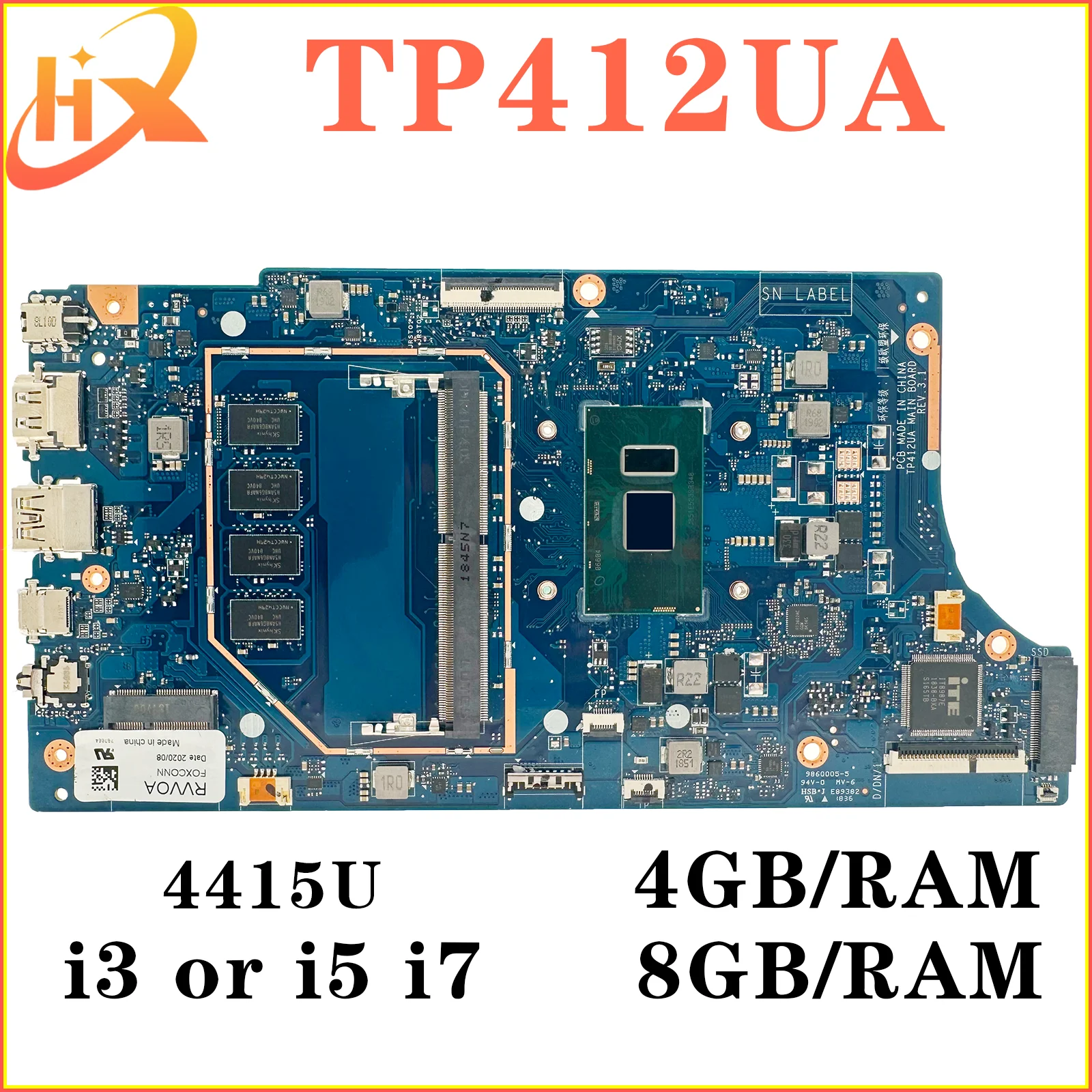 TP412UA Mainboard For ASUS TP412 TP412U TP412UAF Laptop Motherboard 4415U i3 i5 i7 7th/8th Gen RAM-4GB/8GB