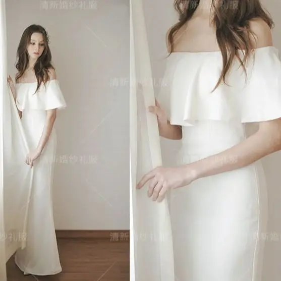 2024 simples branco ombro vestido de casamento torrar banquete gramado casamento viagem fotografia ao ar livre luz vestido de casamento