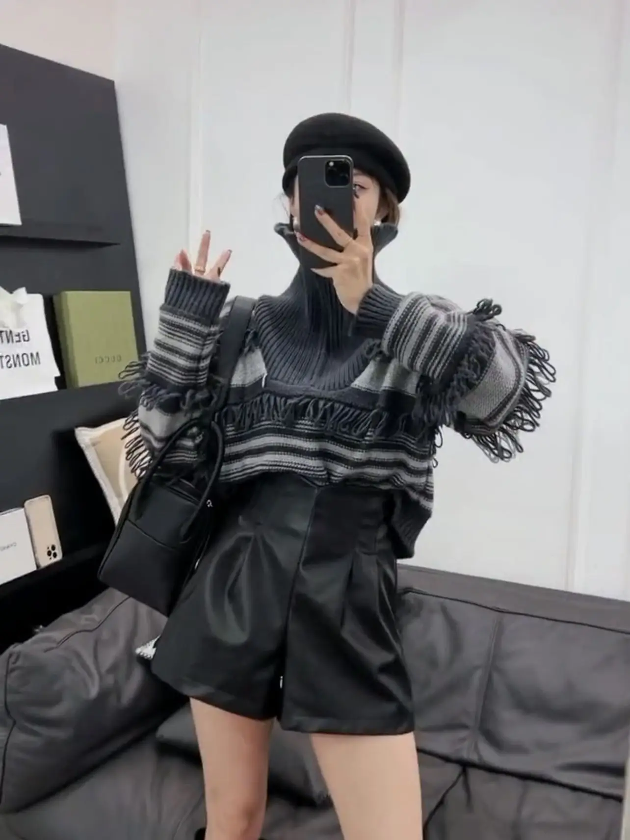 Autumn Winter Female Matching Set Long Sleeve High Neck Sweater Knitted Fashion Print New Office Lady Elegant Sweater M66