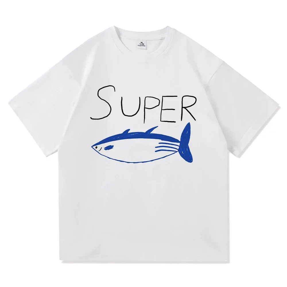 

Men's summer tuna pattern printed T-shirt, Kawaii retro fashion 100% pure cotton clothing top