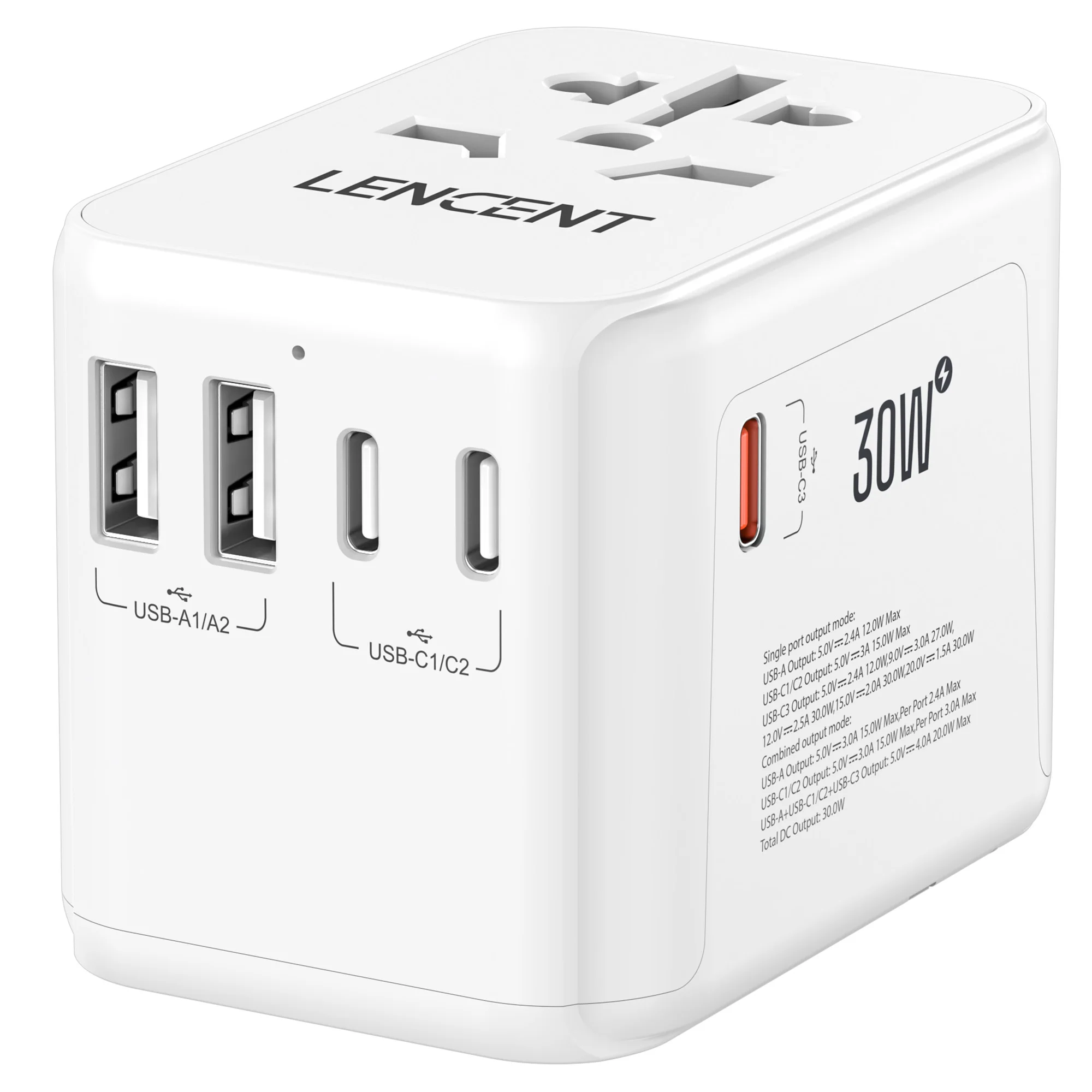 LENCENT 65W/45W/30W GaN Universal Travel Adapter with USB-A and Type C Fast Charging Power Adapter EU/UK/USA/AUS Plug for Travel