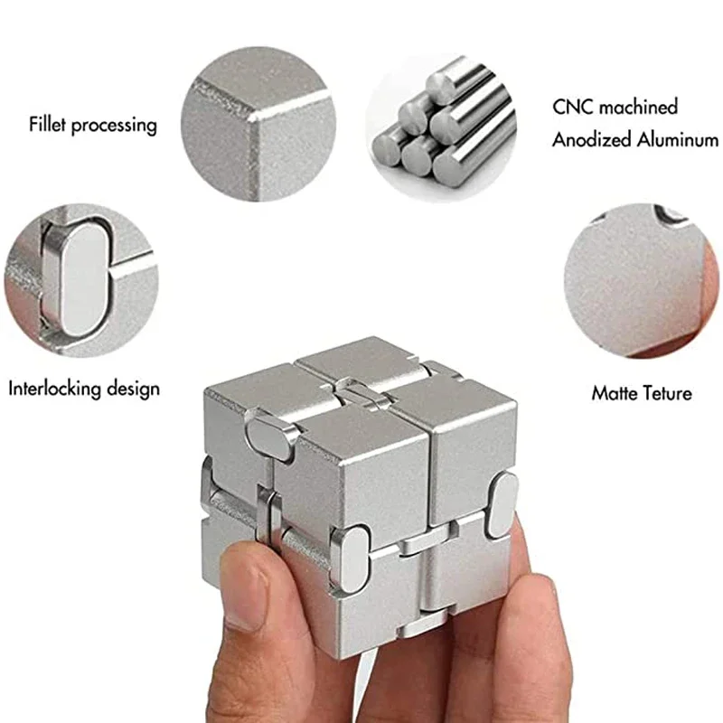 Cubo infinito in alluminio pieno metallo per giocattoli Antistress per l'ansia da autismo gadget Cool giocattoli Antistress a mano Ansiedad