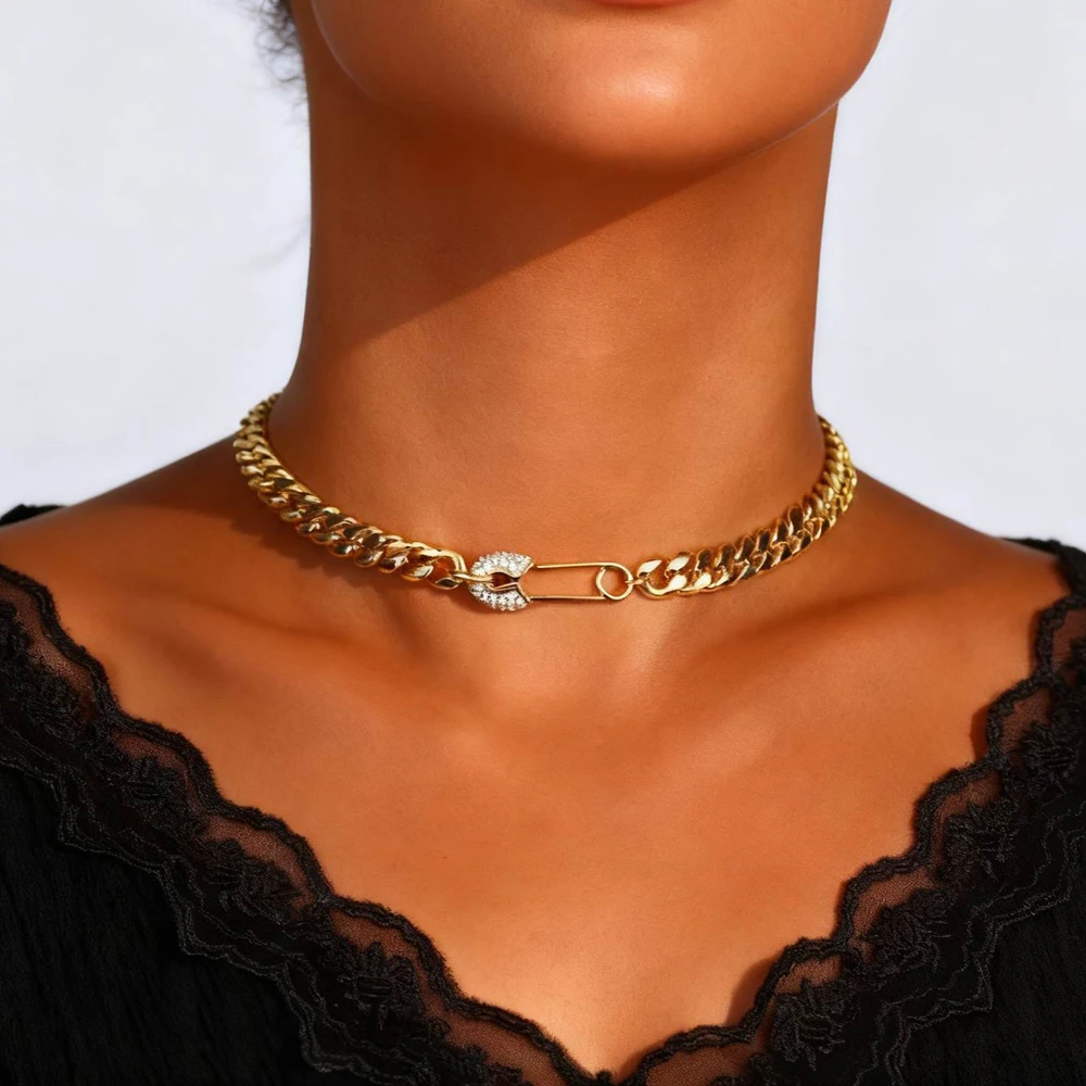 

2025 New Arrivals European Women Chain Adjusted Size Half CZ Tennis Chain Half Paper Clip Chain Simple Necklace