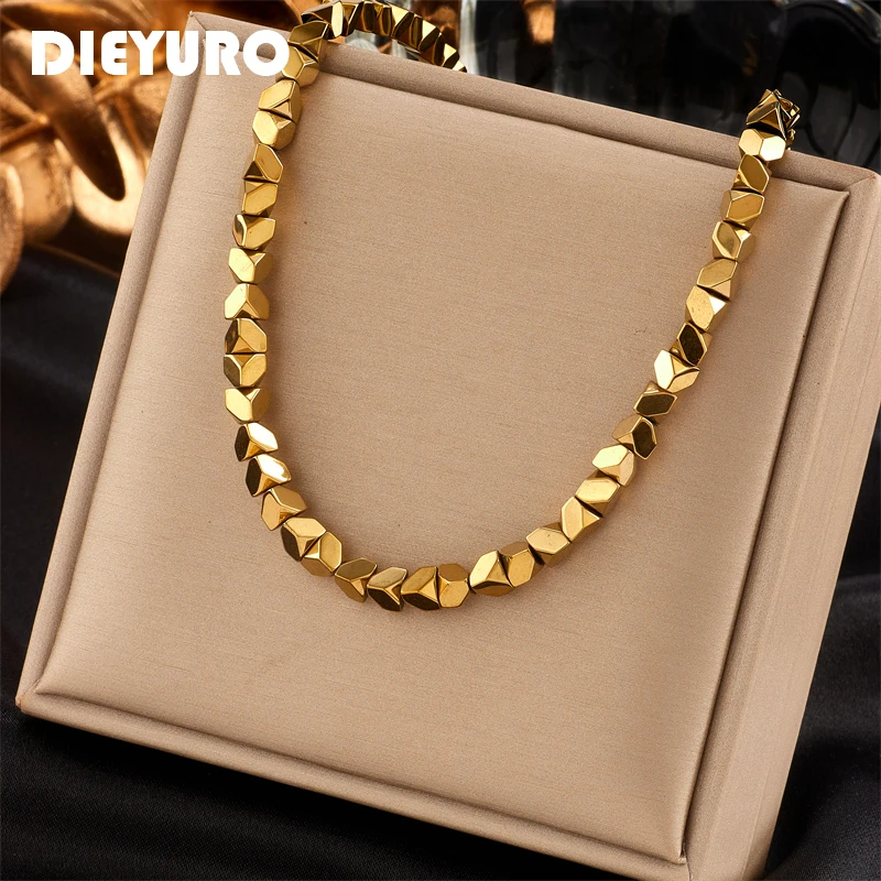 DIEYURO stal nierdzewna 316L złoty kolor geometryczna nakładka naszyjnik dla kobiet łańcuszek dziewczęcy Retro prosta biżuteria Party prezent Collier
