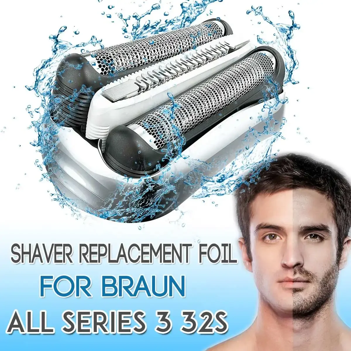 2pc 32s Silver Electric Shaver Replacement Foil For Braun 3 Series 300s 310s 320 330 340 345s 350cc 370cc 380 390cc 3040cc 3040s