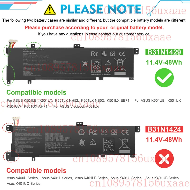 B31N1429 batería para ASUS A501LB A501LX A501UX R516LB R516LX R516UX V502LB 48WH