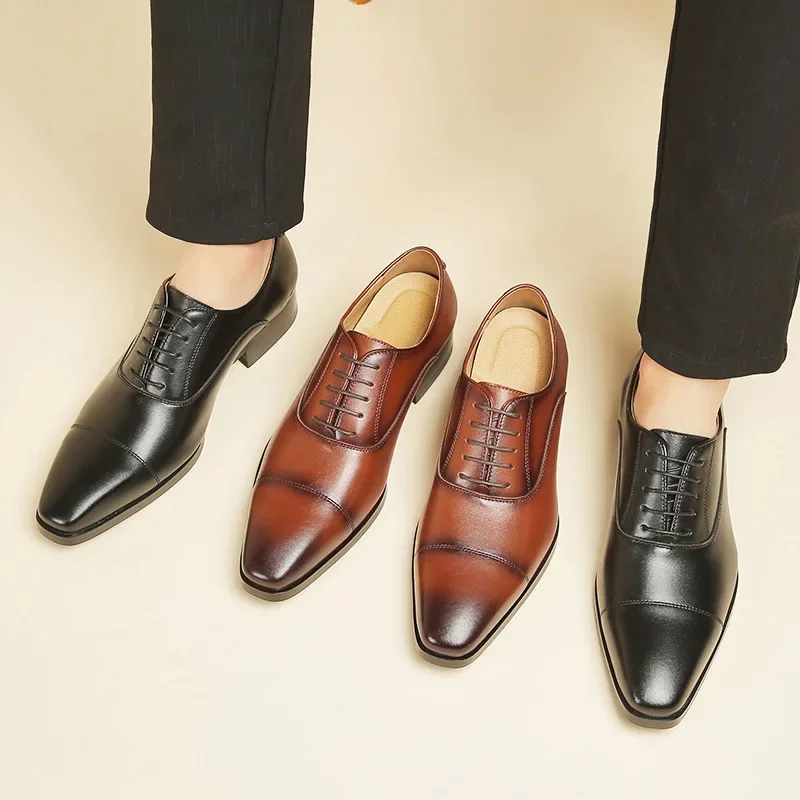 New Oxford Shoes Men Shoes PU Solid Color Fashion Business Casual Daily Classic Lace-up Dress Shoes 