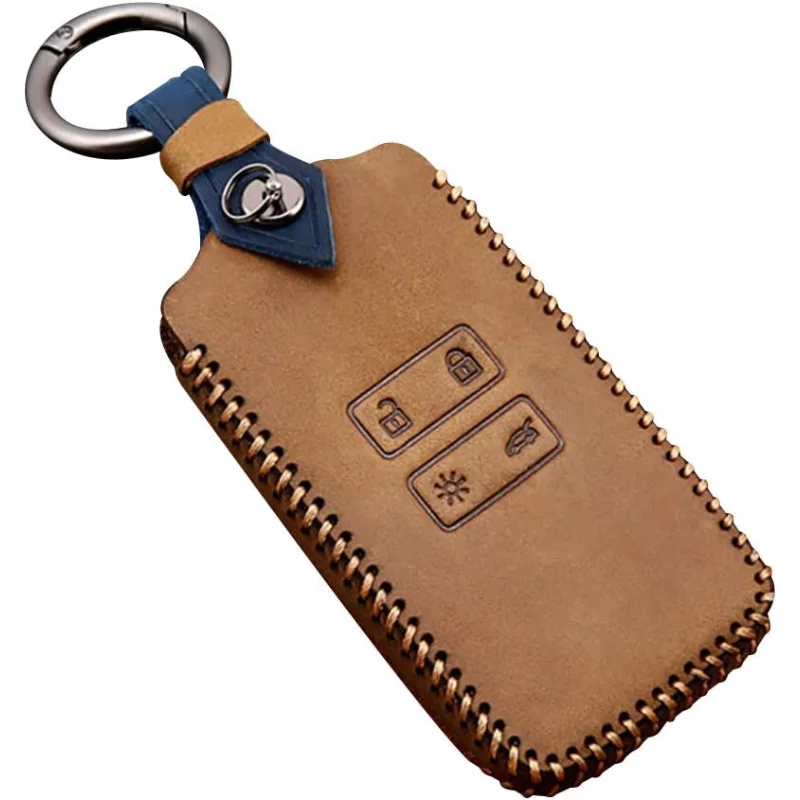 

WH Leather Smart Key Fob Case Bag Cover Full Protection Compatible With Renault Kadjar Espace 2018 2019 Remote Keyless Brown