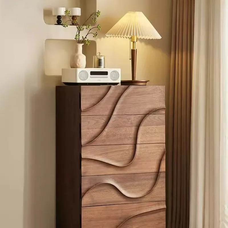 

North American black walnut chest of drawers Nordic simple solid wood locker Home bedroom Wave chest of drawers