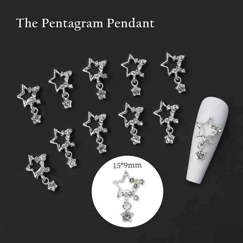 Nail art accessories 10pcs of five-pointed star alloy super flash diamond stereo diamond-studded star pendant nail decoratio