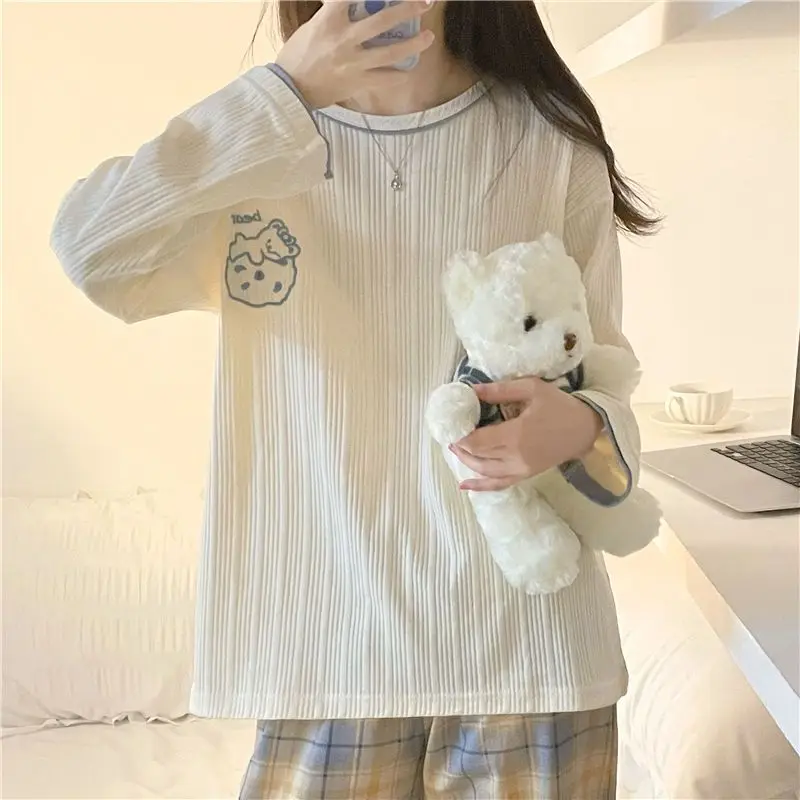 Autumn Winter New Korean Kawaii Pajama Set for Women Pajamas Cotton Long Sleeve Big Pijamas Fashion Sleepwear