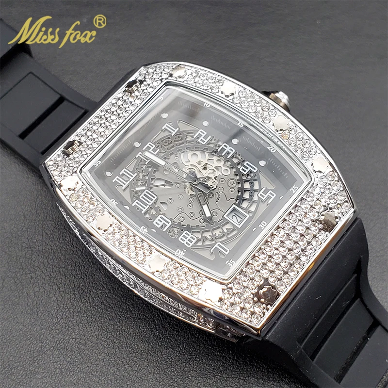 Big Men\'s Watch Hip Hop Rock Style Rubber Strap Watches For Man Calendar Waterproof IceOut Male Accessories Clock Dropshipping