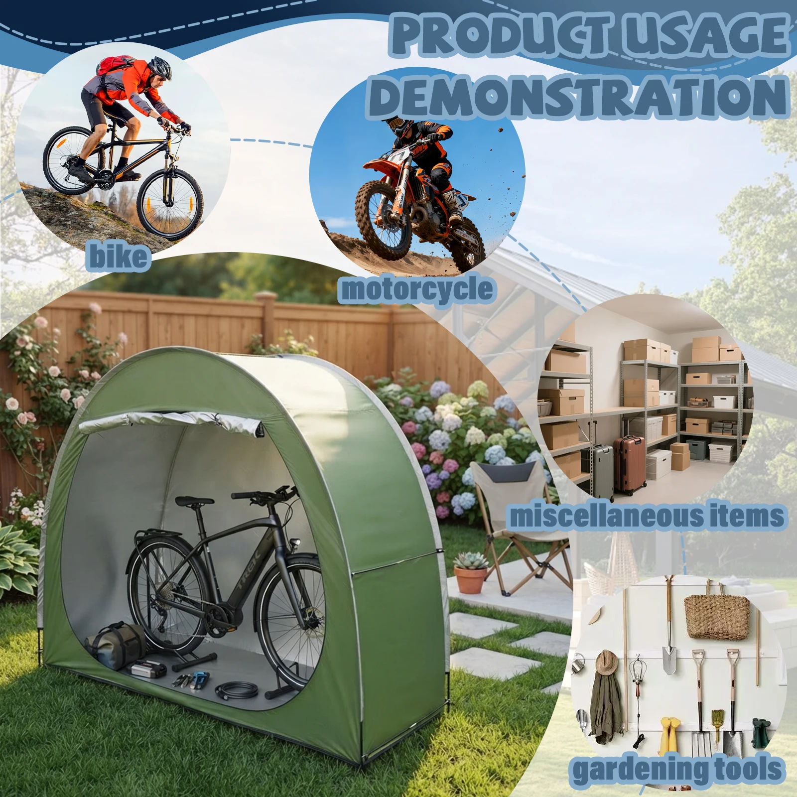 Pop‑up Motorcycle Bike Storage Tent Waterproof Silver‑Coated Shelter Outdoor Garden Bicycle Motorbike Protective Cover Shed