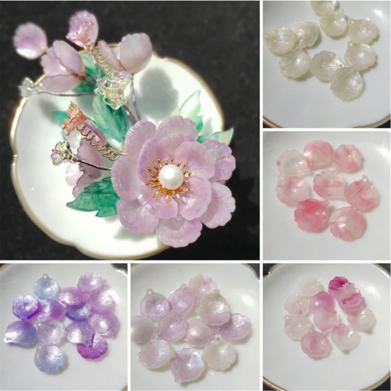 20pcs/lot new resin leaves beads Imitation shell acetic acid flower connectors for diy earrings hair jewelry making accessories