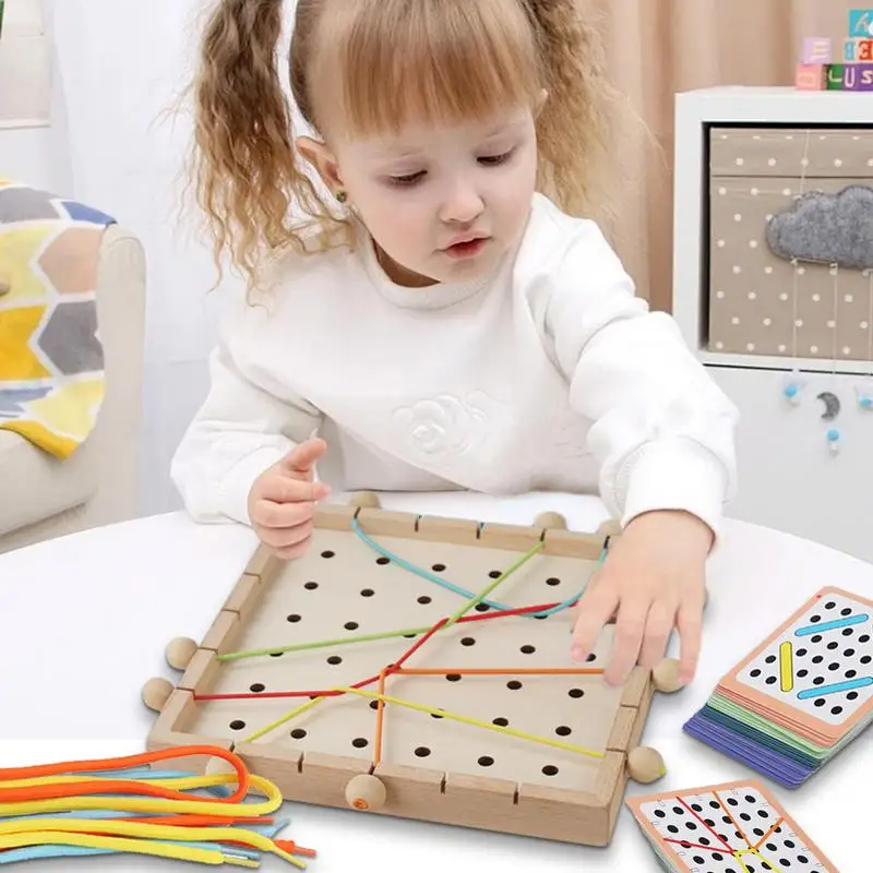 Toddler Lacing Toy Fun Rope Threading And Pulling Board 40 Learning Cards 6 Colorful Threads Educational Threading Activity