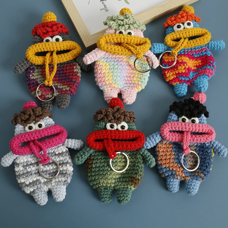 Funny Sausage Mouth Doll Series Crochet Bag Keychain For Car Keys Holder Handmaking Knitting Bag Keys Holder Keyrings Wholesale