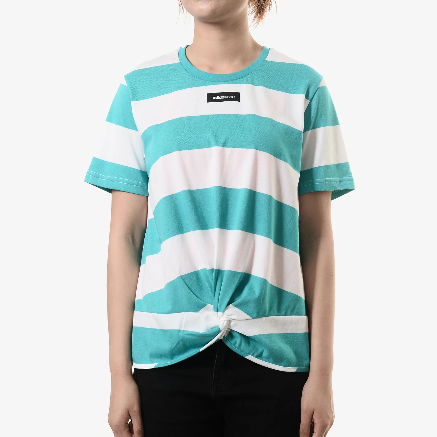 

Оригинальная женская спортивная дышащая полосатая футболка Adidas NEO с короткими рукавами DW7767