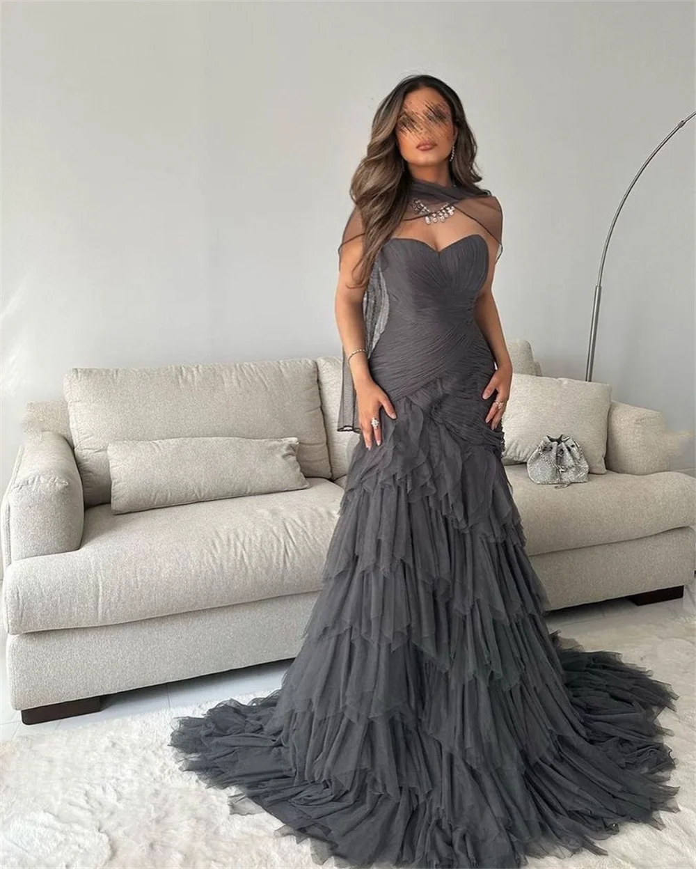 Jessica Grey Prom Dresses Mermaid Tulle Arabian Women abiti da sera Elegant Lady Wedding Formal Party Dress muslimex squarts