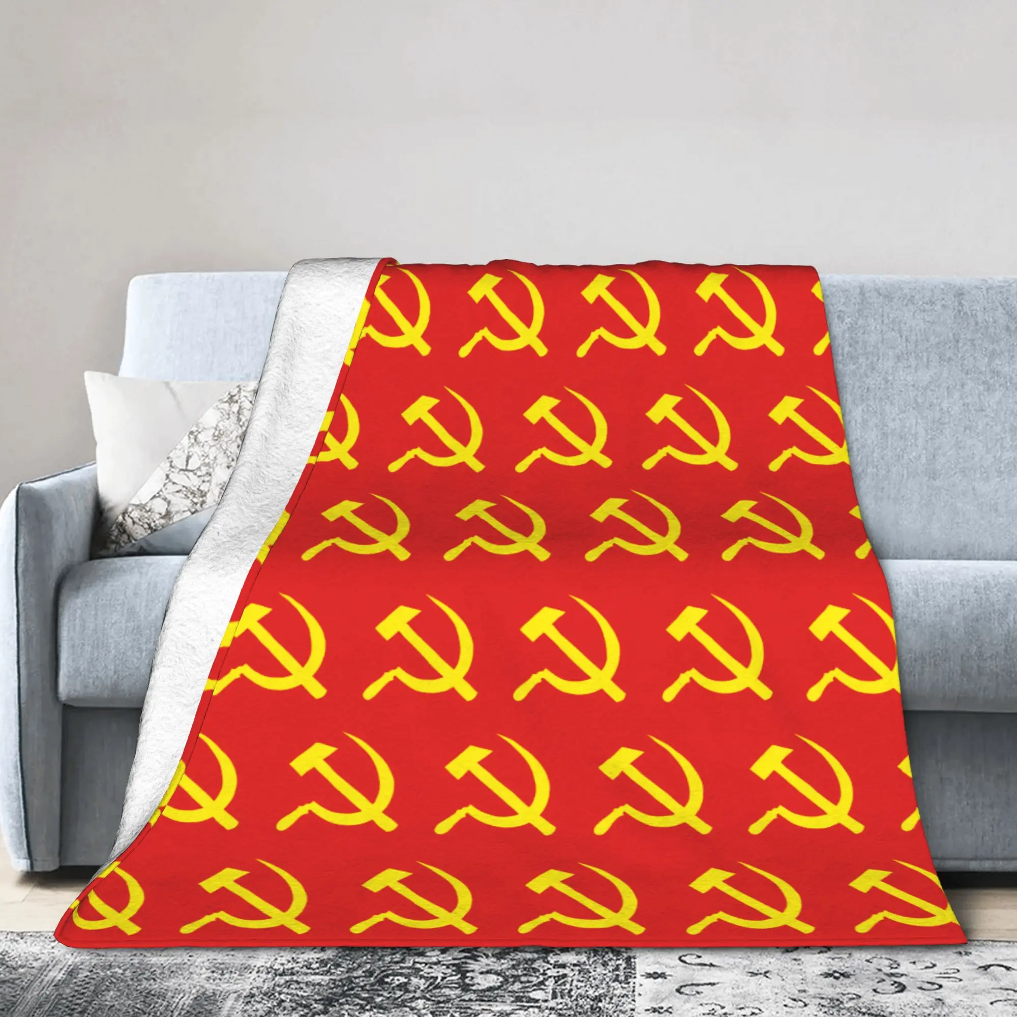 Hammer Sickle Soviet Union CCCP Knitted Blanket USSR Russian Flannel Bedding Throw Blanket Rug Piece Print Decoration Breathable