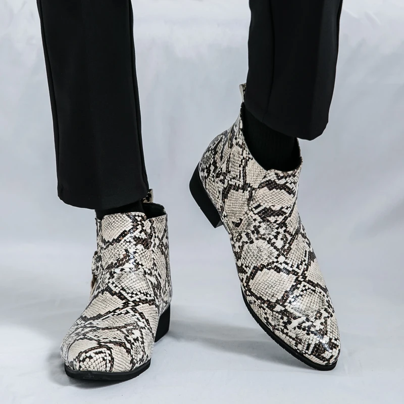 

Men's Pointed Rock Skin Leather Casual Ankle Boot Male Winter High Tops Shoes