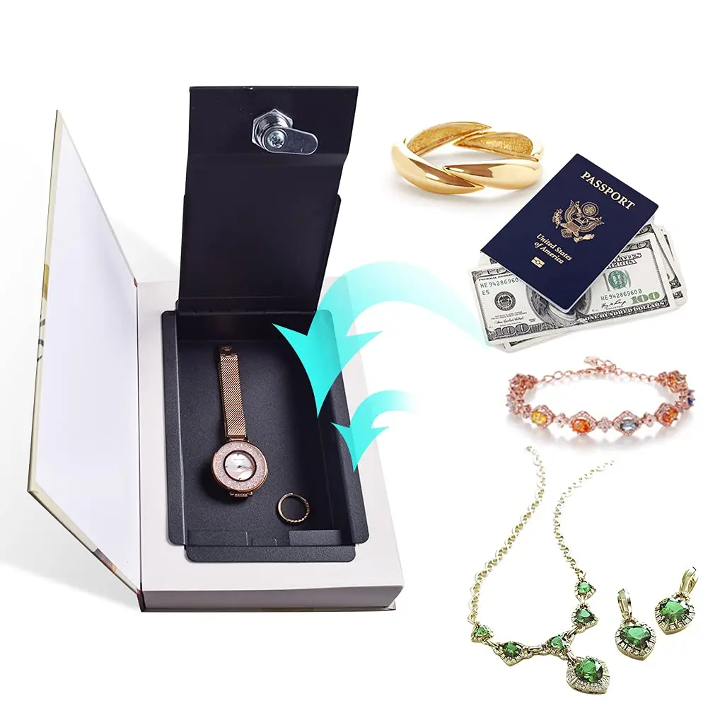 Book Safe with Key Lock Hollow Secret Compartment for Cash Jewelry Passports Anti-Theft Hidden Storage Box Disguised Book Safe