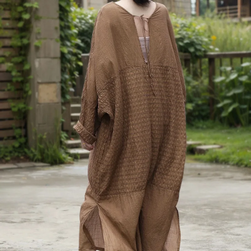 

New Chinese simple Zen robe literary and retro jacquard back lace-up dress fashionable and casual versatile simple temperament e