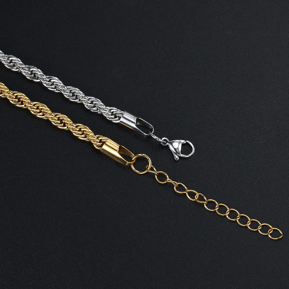 Punk Hip Hop Rope Chain Bracelets For Men Stainless Steel Silver Color Minimalist Twisted Hand Accessories Women Jewelry KAH016 image 5