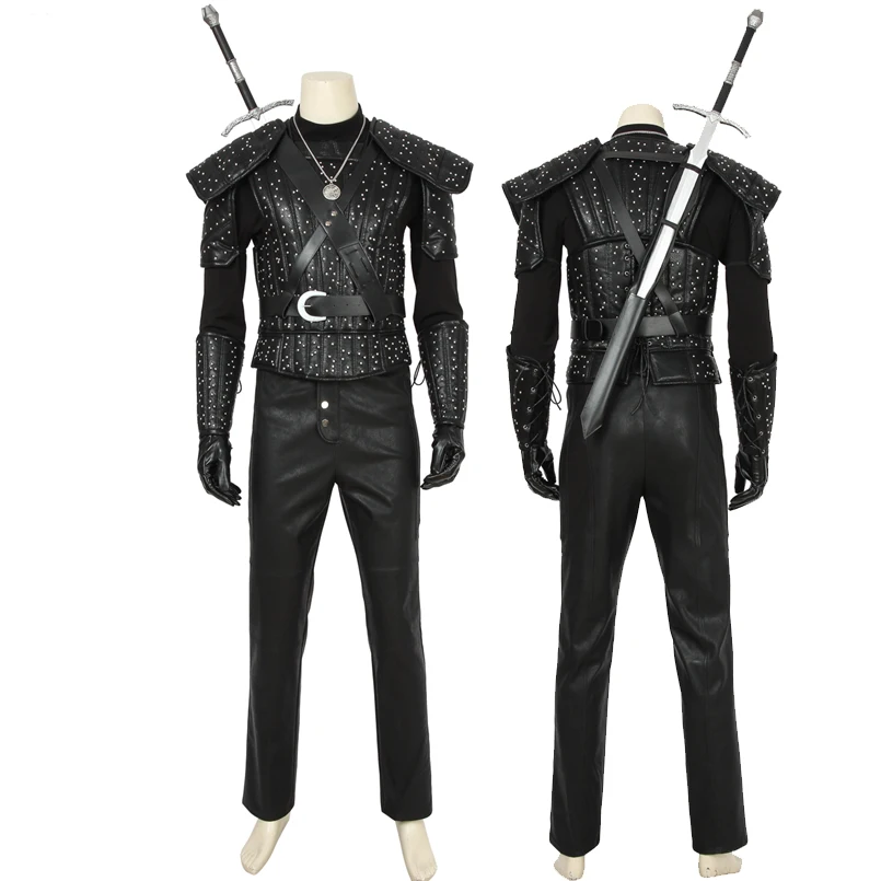 High Quality Halloween Carnival Geralt Rivia Cosplay Costume Hero Witch Wild Hunter Rivet Outfit Wizard Battle Outfit with Boots