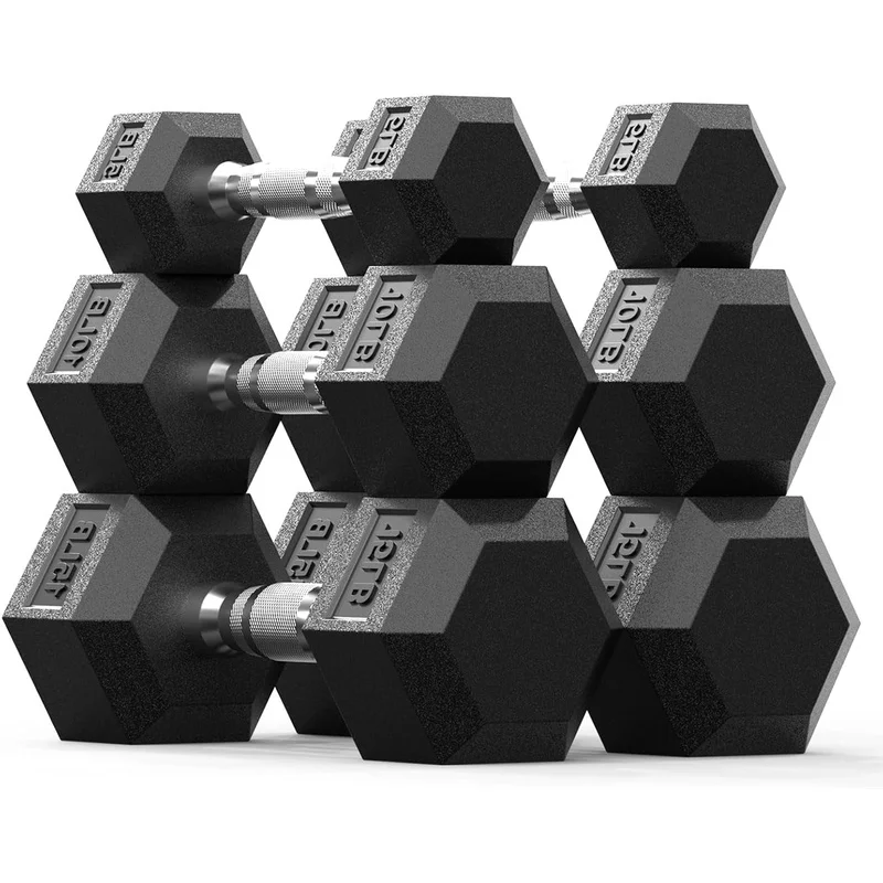 

Hex Dumbbell Set with Rack 5lb 10lb 15lb Free Weights Home Gym Non-Slip Grip Full-Body Workout Space-Saving Design Fitness