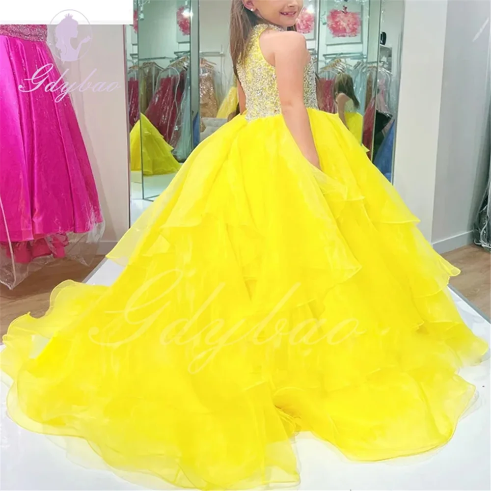 

Flower Girl Dress For Wedding Tulle Puffy Beaded Sleeveless Floor Length Princess Pageant Elegant Kids Birthday Ball Gown